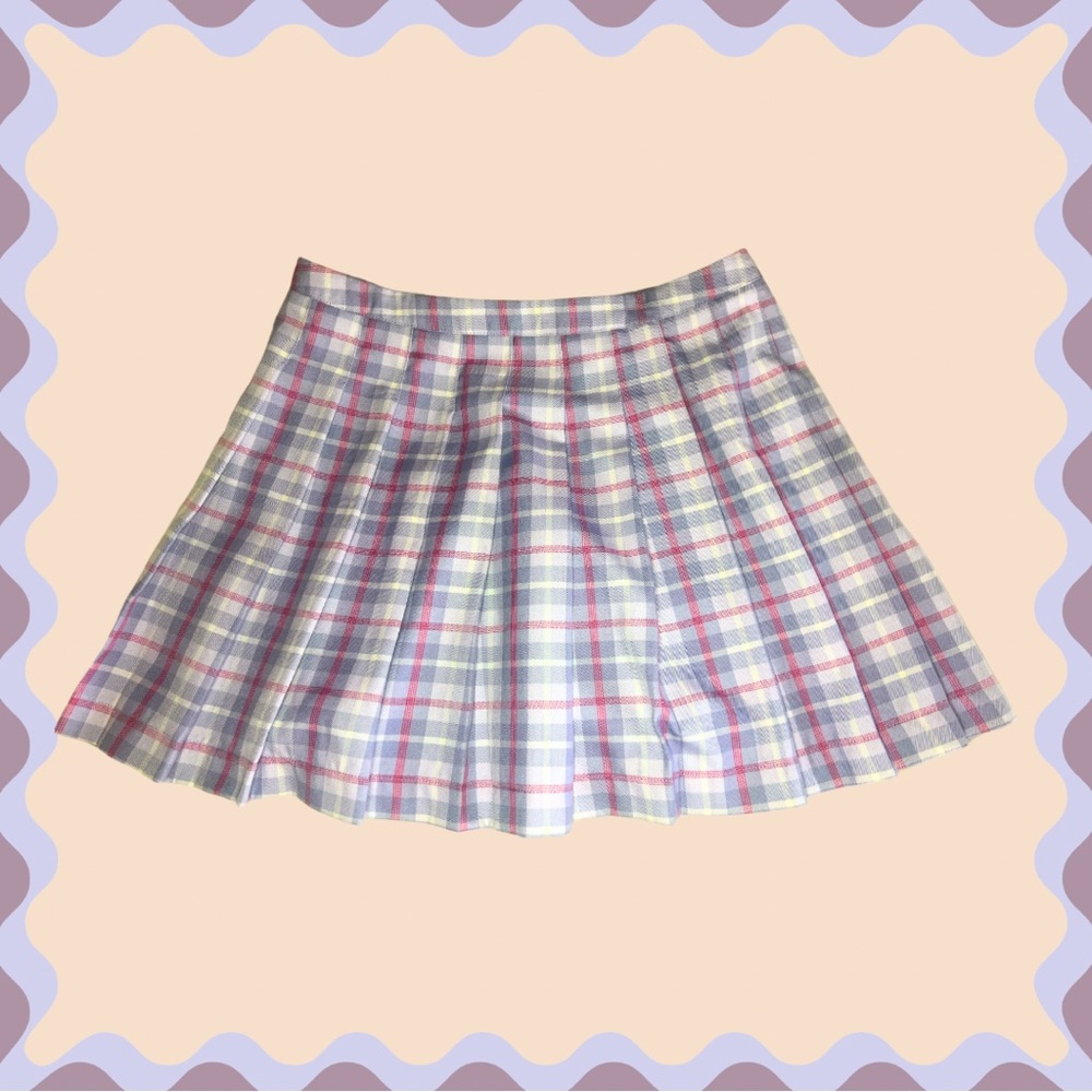 Heritage Blue and Pink Mini Skater Skirt with Pleats for Casual Wear